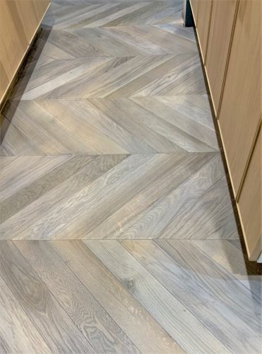 Solid French Oak chevron treated to age the wood