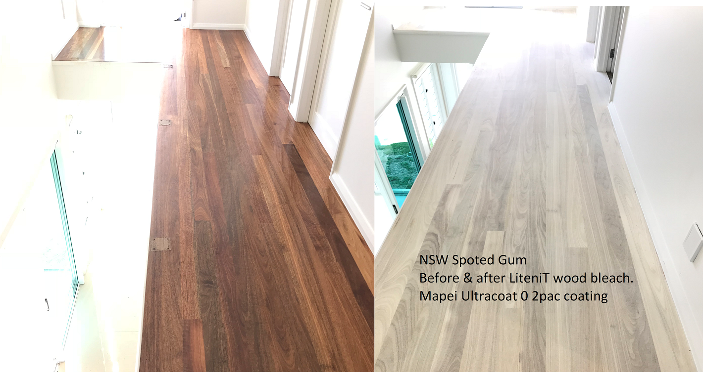 NSW Spotted Gum LiteniT Wood Bleach before and after.